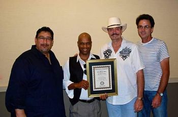 The Mike Watson Band receives the Blues Band of the Years Award (Atlanta Society Of Entertainers) August 2014. L-R is Paul, Kenny, Mike & Keith
