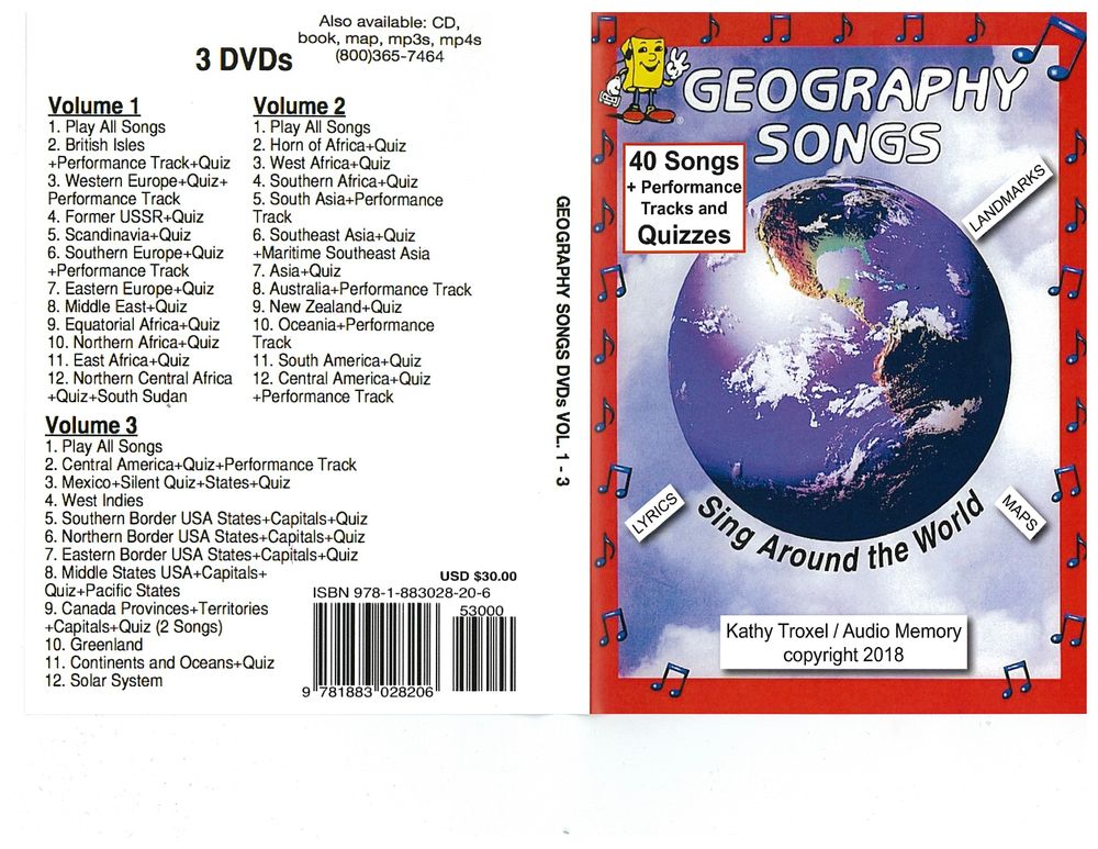 Geography Songs DVD Set - 3 DVDs - 40 Songs + quizzes and karaoke versions $30.