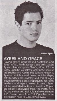 Jason Ayres singer songwriter pop rock original music perth WA Australia John Mayer Jason Mraz Chasing Ghosts acoustic theatre arts drum media west australian review menu magazine x-press mag