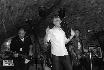 On the front stage at the Cavern Club in Liverpool UK for the 2011 International Pop Overthrow Festival
