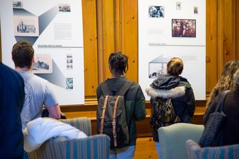 Manhattan College students admire the Karski exhibit https://manhattan.edu/news/holocaust-genocide-and-interfaith-education-center-host-jan-karski-exhibit
