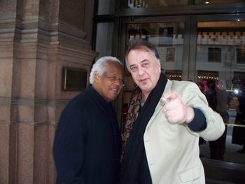 Hugh Fraser with Slide Hampton outside Carnegie Hall, New York City
