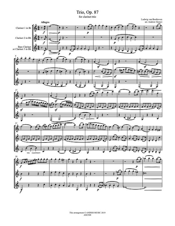 Trio, opus 87, for clarinet trio - Beethoven