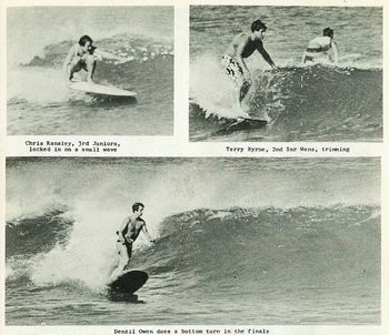 Chris Ransley ....Terry Byrne.....and Denzel Owen on a Nice wave...Midway 1966
