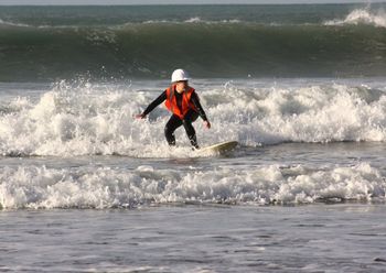 "dont you go surfing without proper safety eguipment"....Dad King (Trevor) to daughter Michelle..Ha!

