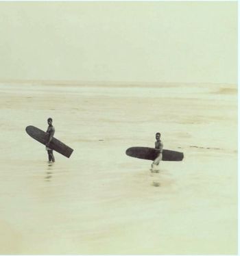 this picture would be pretty close to the Pullman brothers surfing in 1940's-50s at Pullman Bay

