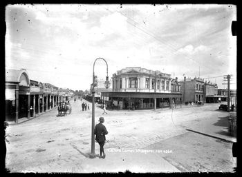 16 yr old Mr Roseman waiting for the lights to change ...Ha!!... ....looking down Bank and Cameron St...1907.....if you wanted to have a chat...just do it in the middle of the road..Ha!!!
