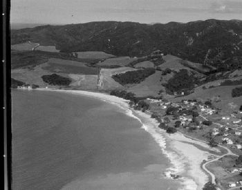 Langs Bch Northland 1963...notice the beautiful empty paddocks at the south end!! Was probably the first year that many of us started regularly going to Langs...it seemed such a beautiful inviting set-up...especially with those pohutukawas hanging over the beach!!
