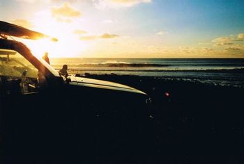 meanwhile ..heaps of us were heading down to that other hot West coast break too!! Sun setting on Richard Langmuirs car ...clean Raglan swell ...Autumn of '73
