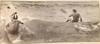 Surf ski race Waipu 1965 Surf skis were so difficult to keep straight (sitting down) when you caught a reasonable size wave in...they so easily 'broched' and you enevitibly ended up taking a swim...and maybe a smack on the head too!!
