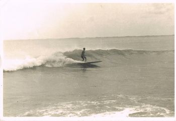 Trev got this shot of Peter Way...summer of '65.. runnin' down a sweet little 'shipwreck wave.....goofies paradise...
