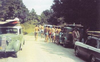 in fact we would still stop and have a chat...even if we didn't know them Bob Comer stops to say hi to the Auckland crew...somewhere up north!!...1965 (the friendly years in NZ).......while in the US Johnny Fain and Miki dora were trying to kill one another!!!...Ha!
