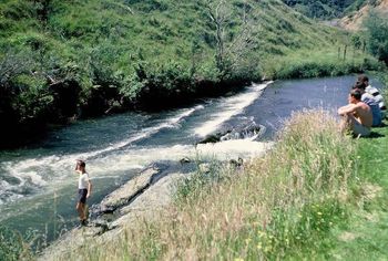 and some trout fishing near Rotorua..summer of '66 Paddy takes the photos...so i think they must be watching some guy 'fly fishing'.........what i am describing here....is a typical NZ surf safari in the mid 60s....remember!!!
