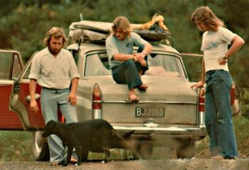 Herman Ducrot, Johnny Ayton and Brian Clarke...on the way to Whananaki....summer of '71 The boys have got the big Bell-bottom jeans on....that came in around the early 70s....
