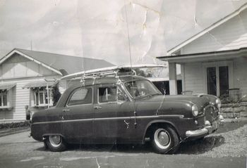 and there were the cars...Barry Chappells first woodie (car)!! is there anything you notice about the car that was peculiar to that era.....yes ...we all had 250ft radio airiels..and suction cup roof racks!..ha!.....Barry...a former Hamilton boy...
