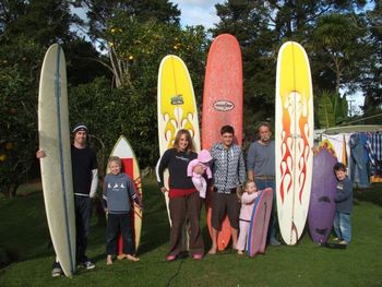 Laurie and Dianne's mob............ Simon Drake (son-in-law) excellent surfer....daughter Kirsty (good surfer)...and grandy's! ...Jasher..Keilah...Jayden...Shemayah..and Mykah..................whats wrong with Jock or John or Fred........just joking..Ha!...awesome names..
