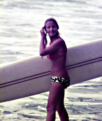and while we're on girls...19yr old Cindy Webb at Raglan! Whangamata girl enjoyed good success in surfing....and couldn't resist a smile for Tui and his camera!
