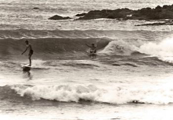 'Tui Wordley signature move'...perhaps Pataua or Moureeces..summer of '66 Everyone seemed to have some move that became their signature move those days....Tui's 'sit down nose ride' always spoke of the magic of 60's fun surfing!!
