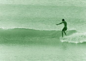 but its pretty hard to beat a high tide clean summer morning at Sandy's..... Malcolm Pullman doing a beautiful classic hang 5!!
