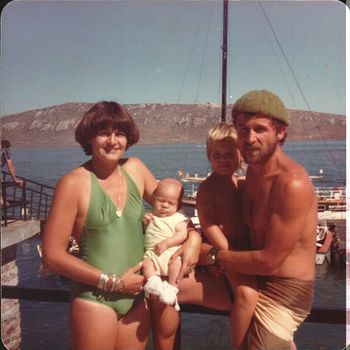 Capetown..1975 Our good friends John and Sue Sutton (and lovely Tasha & bub) about to fulfill their dream after spending 3 years building a 35ft Bruce Roberts yaught....last i heard (1985)..they were chartering their boat around the Caribbean...awesome!!!
