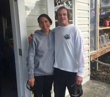 Rog (Hall) and 'Lucre' ...his South American surfing buddy and now 5 year local.... Enjoying another day at Classic Waipu Cove 2014
