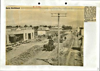 laying stormwater pipes Commerce street Kaitaia 1919 ..check the 3 different forms of transport ...horse and buggy...car...horses...'North Auckland Farmers Co-op' building on the left ...remember that!!..

