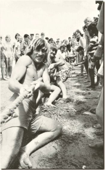 Mike and Phil Cooney Ruakaka tug-o-war team around 1970... even tho we spent most of the year surfing overseas at this point..we always somehow ended up drifting back to the club for a time!..belonging to a surfclub can put some strong longevity ties into your life...i still catch up with some of my clubby mates
