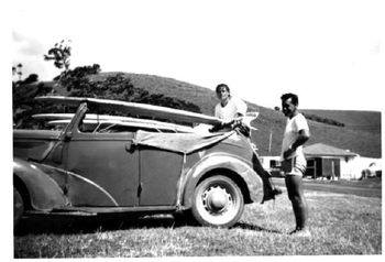 Bills car with Auckland boys Ray and Jimmy Ward Sandy Bay 1965
