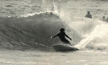 Johnny Ayton powering once again on a beautiful Pataua wave...1973
