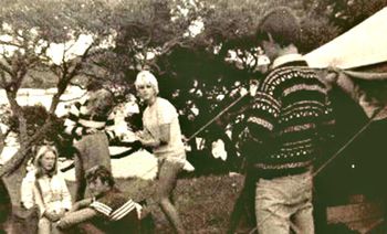 Awesome place to camp...Pataua 1969 Julie Bryan...Shirley Scamptan...'Huck'....Julie Monkhouse and 'Sharpie' enjoying their Xmas holidays at one of the best spots around.......and 'Huck' with that classic stripped surf t-shirt that he always wore....Ha!!
