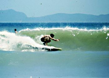 'Tats' showing us his stuff...Waipu Cove summer of '67 'Tats' lived an extreme lifestyle that eventually caught up with him in the late 80's...sadly missed but experienced life to the max...was a very likeable and fun guy...as we knew him!
