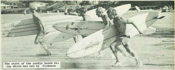 Gisborne wins paddleboard relay Wainui bch '66
