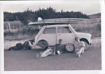 and yes it was a flatty!! Somewhere between the Cove and Waipu...Brian barnes and Bruce Ryan takin it easy....very little traffic then...note those classic old boards!!
