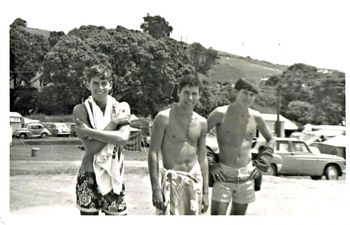 Trevor..Mike...& Brian King...Waipu Cove ..summer of '66 So cool to see all the 4 brothers hitting the combers (waves) together....Mike was one of those cool older bros..who hung out with his younger bros..great local family!!
