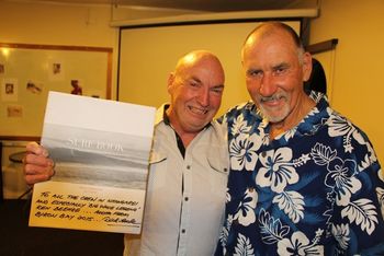 610 Ken Beehre Ken wins the 'Northland big wave rider ' spot & receives a cool book & special message from Film maker & photographer 'Dick hoole'...Dick hoole & Jack Mccoy made most of the surf movies of the early 70s...Ted Grambou & Dick Hoole...top surf photographers.
