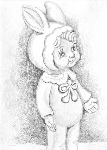 Terry Matsuoka- Kewpie Bunny graphite on paper, available
