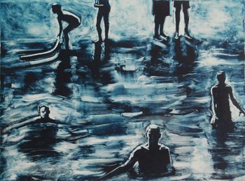 "Quarry Swimmers at Night" 18" X 24" 2022 $1100.00 unframed
