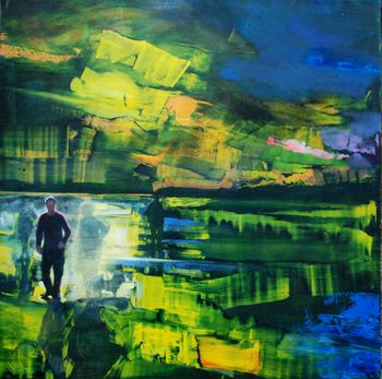 Splendid Isolation (Neon Night Sky)  30” X 30” Oil on birch panel   2020  Collection of NS Art Bank
