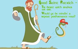 St. Patrick kicks snake wearing MAGA hat