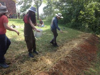 Mulching and seeding the swale
