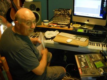 Peter Tomlinson in his studio recording bits of Journey
