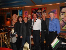 Dan Morretti celebration at Chans l-r,w,Marty Richards, Ricardo Mouzon,Marty Ballou,Dan Moretti,SD, Tim Ray
