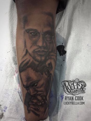 MLK and Malcom X Portraits by Ryan Cook at Lucky Bella Tattoos in North Little Rock, Arkansas
