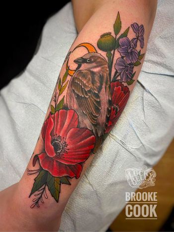 Poppy and Swallow Tattoo by Brooke Cook at Lucky Bella Tattoos in North Little Rock, Arkansas
