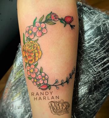 Floral Crescent Moon by Randy Harlan at Lucky Bella Tattoos in North Little Rock, AR
