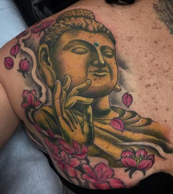 Buddha Tattoo by Howard Neal at Lucky Bella Tattoos in North Little Rock, Arkansas
