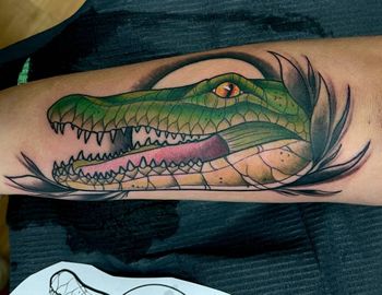 Alligator Tattoo by Shari Qualls at Lucky Bella Tattoos in North Little Rock, AR
