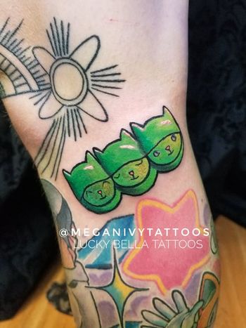 Edamame Cats Tattoo by Megan Ivy at Lucky Bella Tattoos in North Little Rock, AR
