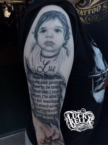 Baby Portrait by Ryan Cook at Lucky Bella Tattoos in North Little Rock, Arkansas
