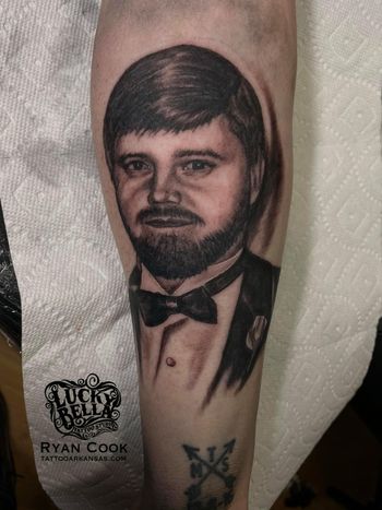 Memorial Portrait Tattoo of Father by Ryan Cook at Lucky Bella Tattoos in North Little Rock, Arkansas
